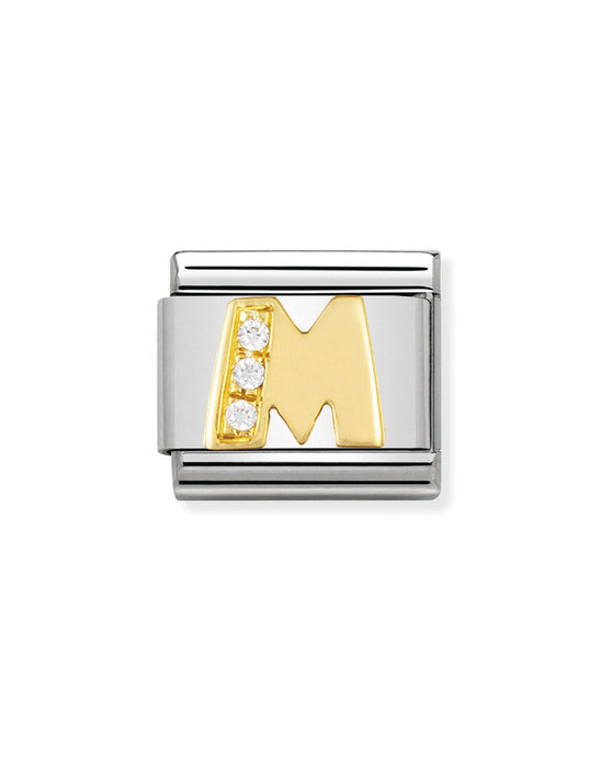 Σύνδεσμος (Link) NOMINATION 'M' από ανοξείδωτο ατσάλι και χρυσό 18K με Ζιργκόν