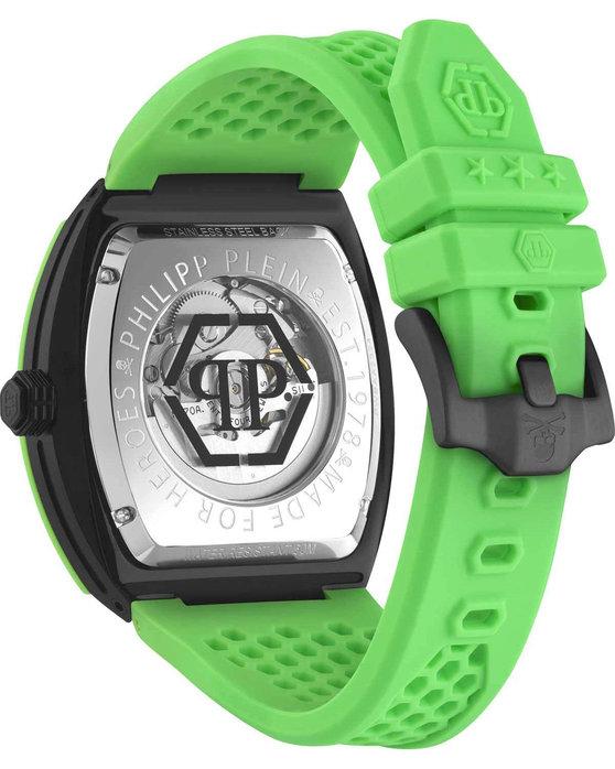 PHILIPP PLEIN The Skeleton Automatic Light Green Silicone Strap