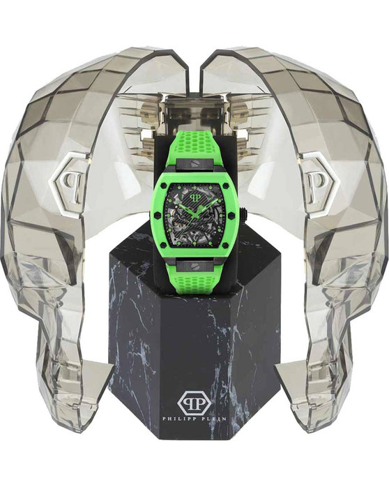 PHILIPP PLEIN The Skeleton Automatic Light Green Silicone Strap