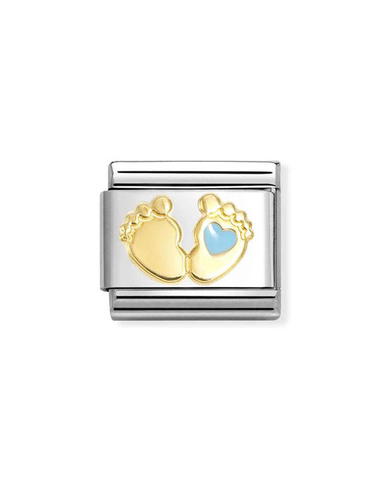 Σύνδεσμος (Link) NOMINATION 'Μπλε πατούσες μωρού' από ανοξείδωτο ατσάλι και χρυσό 18K με σμάλτο
