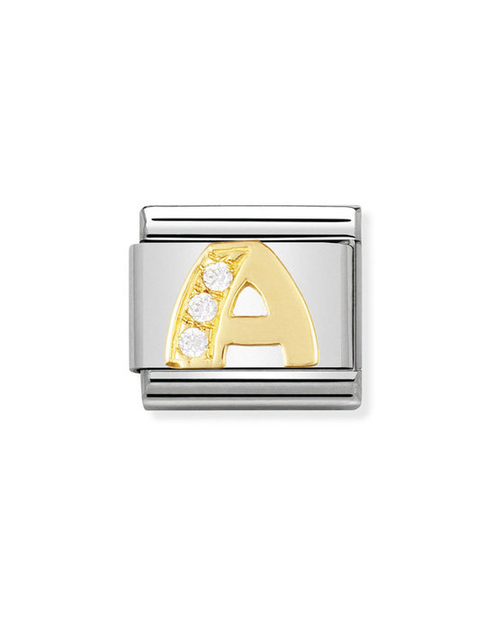 NOMINATION Link 'A' made of Stainless Steel and 18ct Gold with Zircons