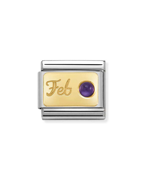 NOMINATION Link 'February' made of Stainless Steel and 18ct Gold with Amethyst