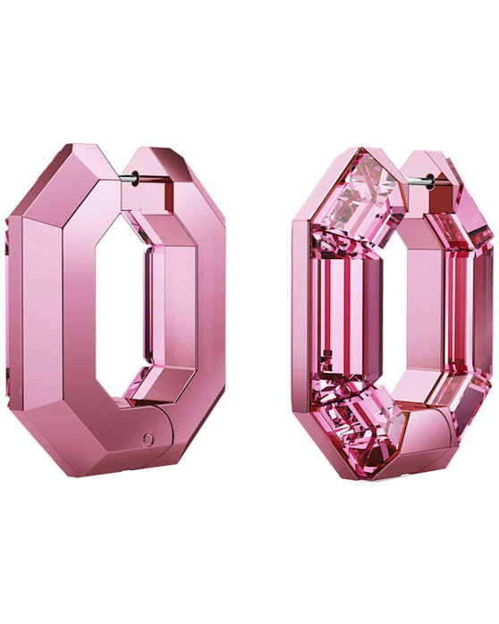 SWAROVSKI Pink Lucent Hoop Earrings octagon shape (Small)