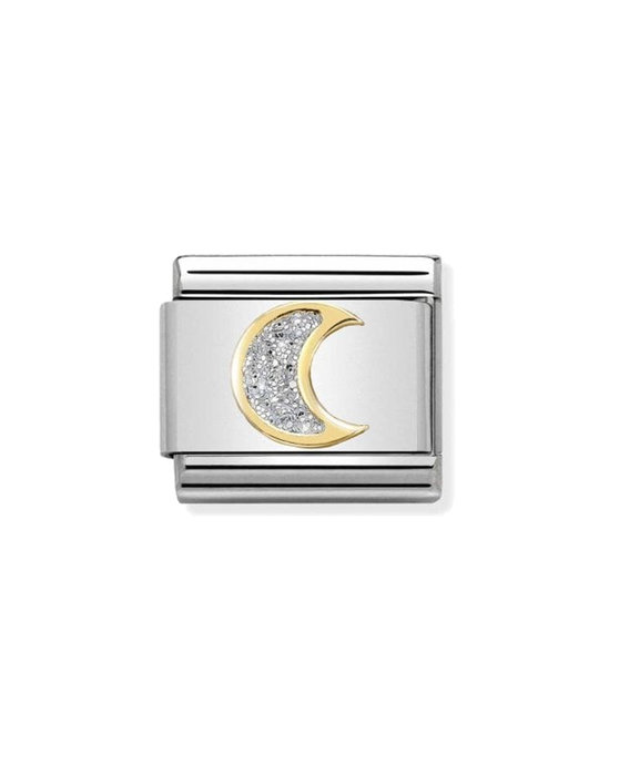 Σύνδεσμος (Link) NOMINATION 'Φεγγάρι' από ανοξείδωτο ατσάλι και χρυσό 18K με Glitter