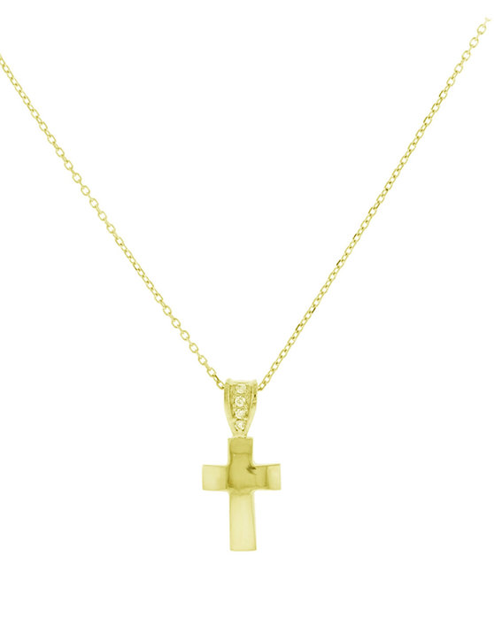 Κολιέ σταυρός SAVVIDIS από χρυσό 14Κ με ζιργκόν