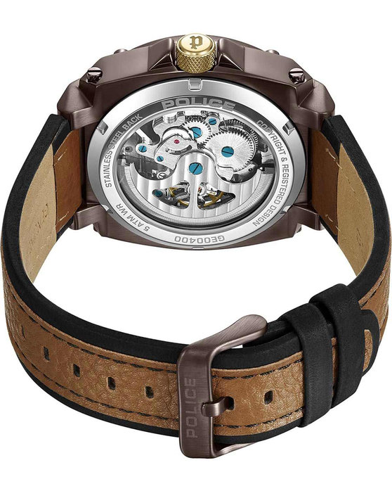 POLICE Norwood Automatic Brown Leather Strap