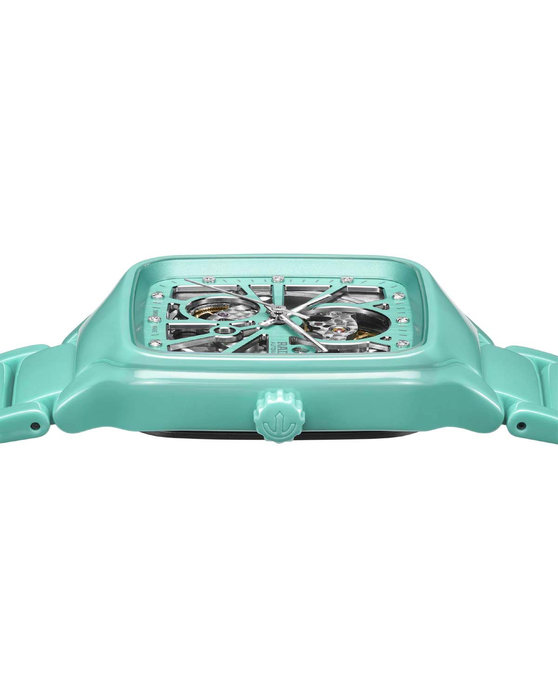 RADO True Square Diamonds Automatic Open Heart Turquoise Ceramic Bracelet (R27176712)