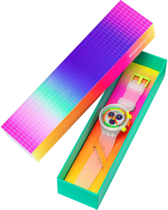 SWATCH Neon Jelly Chronograph White Silicone Strap