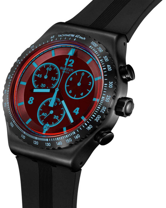 SWATCH Irony Crimson Mystique Chronograph Black Rubber Strap