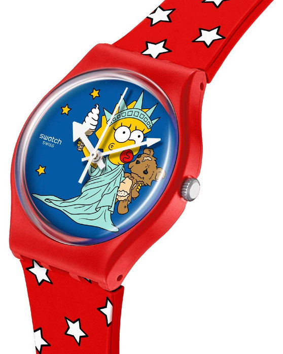 SWATCH Simpsons Little Lady Liberty Red Silicone Strap