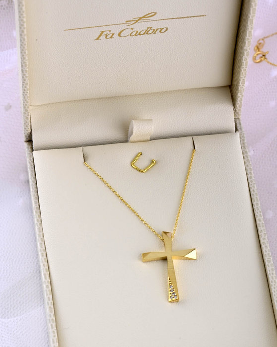 14ct Gold Cross by FaCaDoro with Zircons