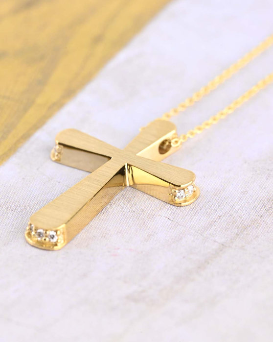Necklace Cross 14ct Gold with Diamonds FaCaDoro