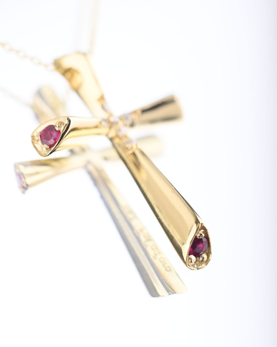 Necklace 14ct Gold with Diamonds and Rubies FaCaDoro