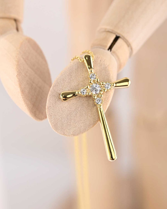 Cross 14ct Gold with Zircon FaCaDoro