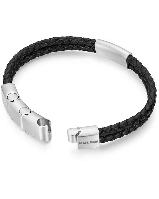 POLICE Parallel Stainless Steel and Leather Bracelet