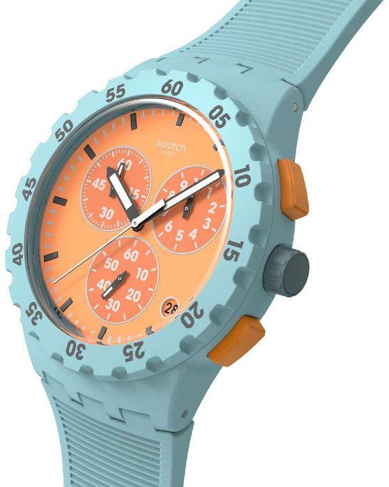 SWATCH Essentials Juicy Apricot Chronograph Turqoise Silicone Strap