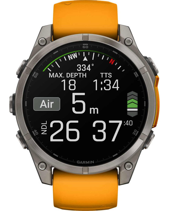 GARMIN Fenix 8 47mm AMOLED Sapphire Titanium with Spark Orange Silicone Band