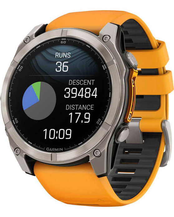 GARMIN Fenix 8 51mm AMOLED Sapphire Titanium with Spark Orange Silicone Band