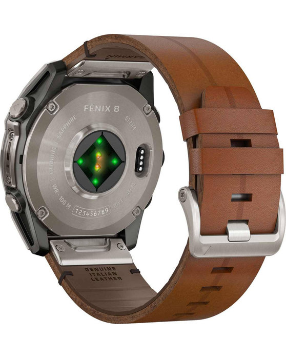 GARMIN Fenix 8 51mm AMOLED Sapphire Titanium with Chestnut Brown Leather Strap