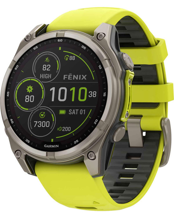 GARMIN Fenix 8 47mm Solar Sapphire Titanium with Amp Yellow Silicone Band