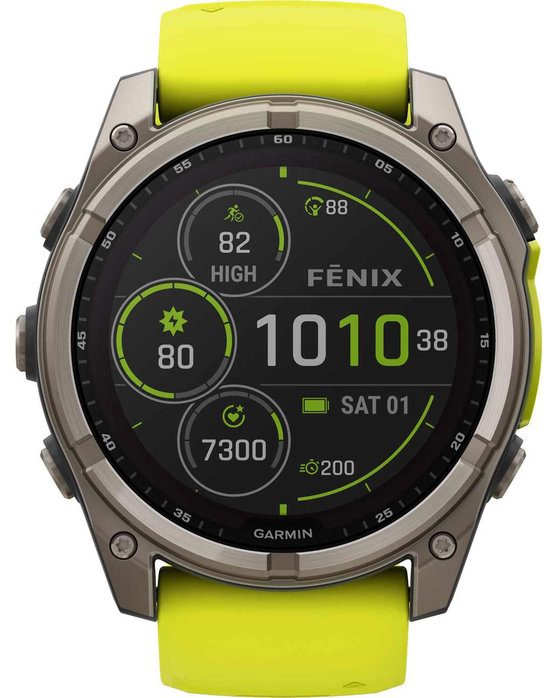 GARMIN Fenix 8 51mm Solar Sapphire Titanium with Amp Yellow Silicone Band