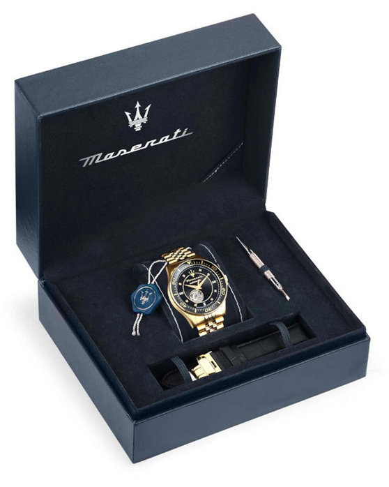 MASERATI Sfida Crystals Automatic Gold Stainless Steel Bracelet Gift Set