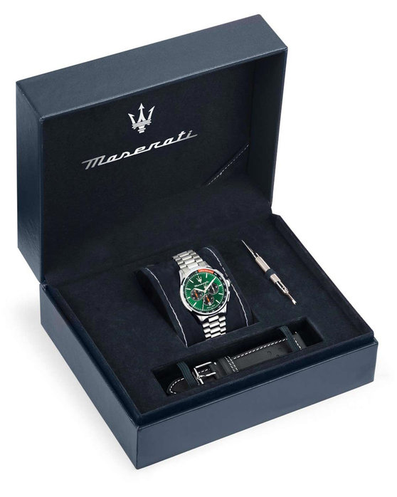 MASERATI Sorpasso Chronograph Silver Stainless Steel Bracelet Gift Set