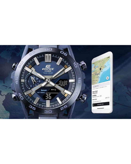 CASIO Edifice Tough Solar Sospensione Dual Time Chronograph Blue Bracelet