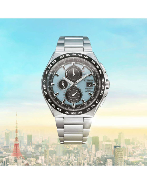 CITIZEN Eco-Drive RadioControlled Dual Time Chronograph Silver Titanium Steel Bracelet