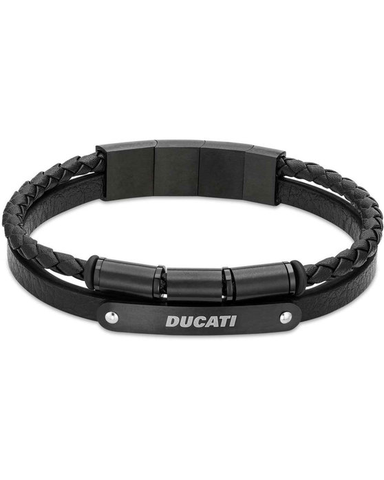 DUCATI CORSE Coraggio Stainless Steel and Leather Bracelet