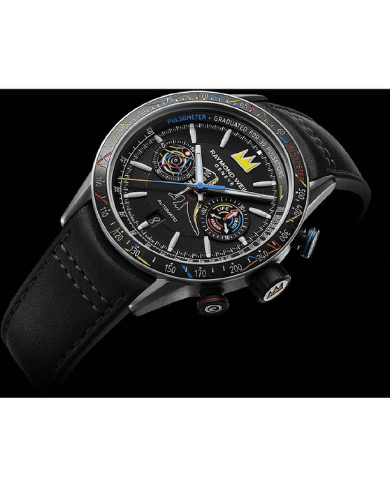 RAYMOND WEIL x Basquiat Bi-Compax Automatic Chronograph Black Leather Strap Special Edition