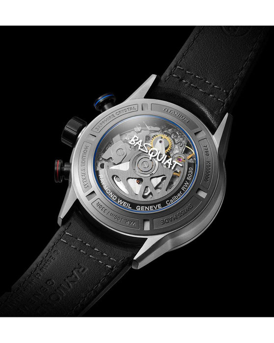 RAYMOND WEIL x Basquiat Bi-Compax Automatic Chronograph Black Leather Strap Special Edition