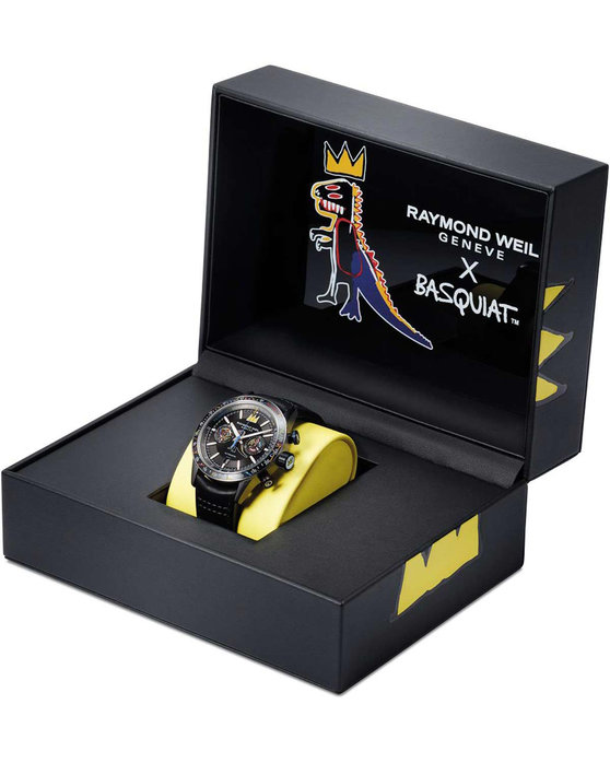 RAYMOND WEIL x Basquiat Bi-Compax Automatic Chronograph Black Leather Strap Special Edition