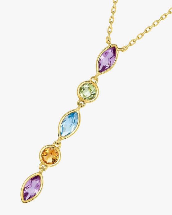 9K Gold Necklace with amethyst, citrine, peridot and blue topaz  by SAVVIDIS