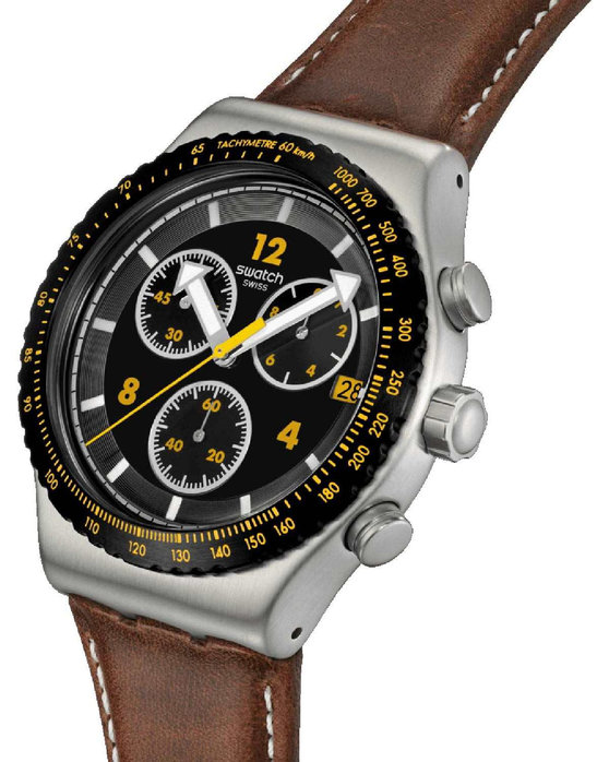 SWATCH Canyon Chaser Chronograph Brown Leather Strap