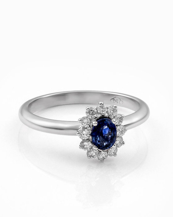 18K White Gold Ring Rosetta with Lab Grown Diamonds 0.22 ct and Sapphire 0.48 ct by DIAMOND JOOLS (No 54)