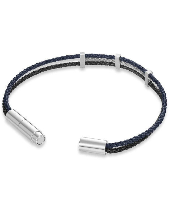 CERRUTI Vittorio Staninless Steel and Leather Bracelet