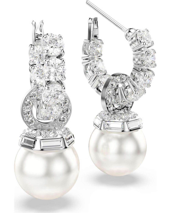 SWAROVSKI White Matrix Drop Earrings Crystal Pearl (round cut)