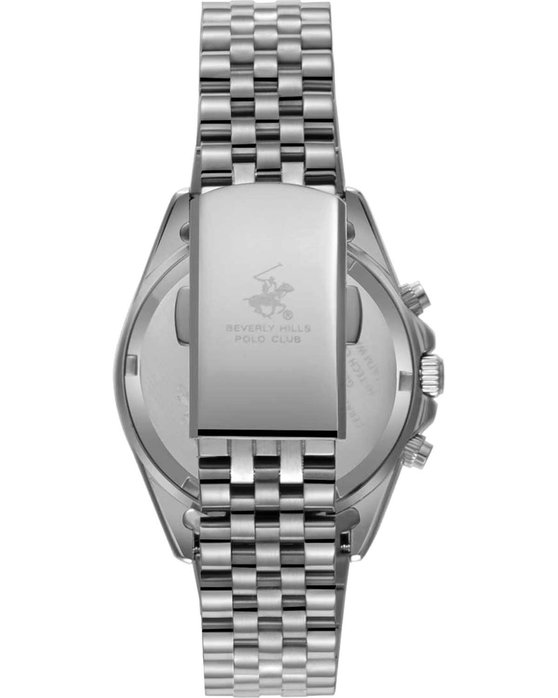 BEVERLY HILLS POLO CLUB Diamonds Dual Time Silver Stainless Steel Bracelet