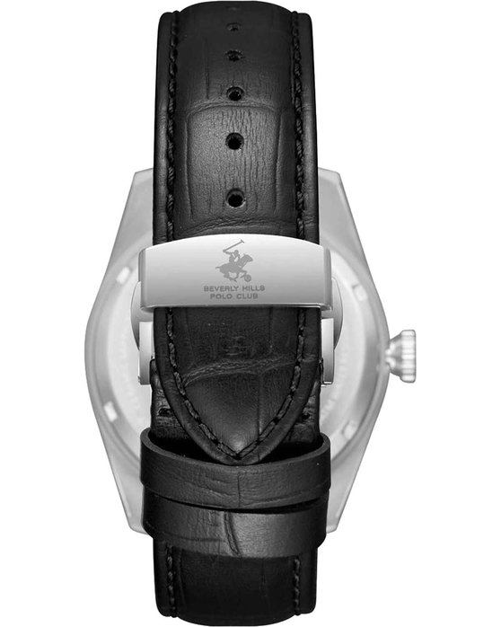 BEVERLY HILLS POLO CLUB Automatic Black Leather Strap