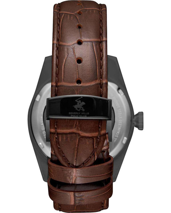 BEVERLY HILLS POLO CLUB Automatic Brown Leather Strap