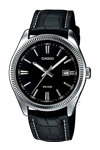 CASIO Collection Black Leather Strap Black Dial