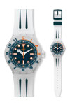 SWATCH Voile Blanche White and Blue Rubber Strap