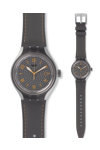 SWATCH Go Smokey Mens Grey Leather Strap