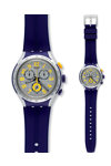 SWATCH Xlite Yellow Pusher Purple Silicone Strap