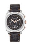 TRUSSARDI 1911 Silver Mens Black Leather Strap