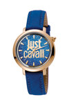 JUST CAVALLI Logo Blue Leather Strap