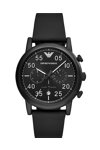 Emporio ARMANI Mens Chronograph Black Leather Strap