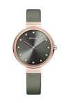 BERING Classic Swarovski Olive Green Leather Strap