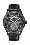 SWISS ALPINE MILITARY Retrograde Black Leather Strap